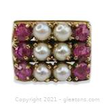 Nice Ruby and Pearl Ring in 14kt Yellow Gold 