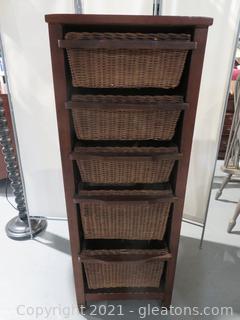 Delightful Five-Drawer Wood and Wicker Chest 