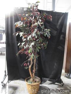 Faux Red Ficus Tree in Pot with Lights 