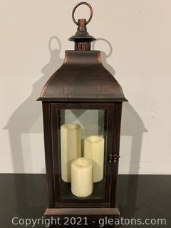 Copper Lantern W/LED Pillar Candles 