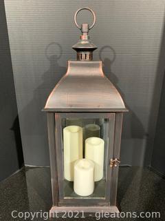 Copper Lantern W/LED Pillar Candles 