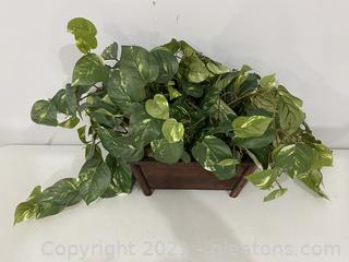 Faux Devil’s Ivy in Little Wooden Planter 