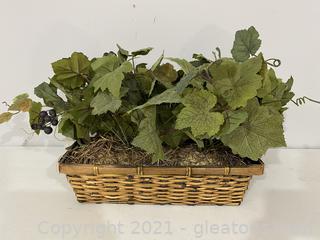 Decorative Faux Vine Plant with Grapes in Wooden Woven Basket Planter 