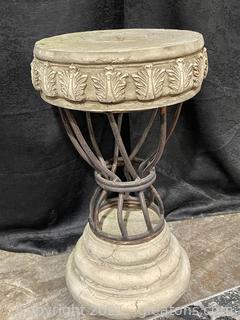 Charming Iron and Faux Stone Occasional Table / Plant Stand (A)