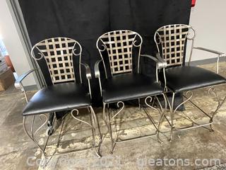 Lot of 3 - Scroll Design Metal Counter Height Stools 