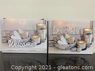 “Dream” and “Welcome” Canvas Wall Art Prints (2) 