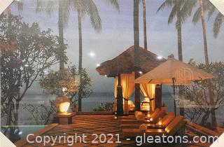 LED Lighted Tiki Hut Relaxation Scene Canvas Wall Art 