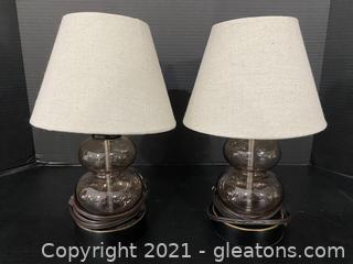 Tinted Glass Table Lamps with Cream Colored Shade 