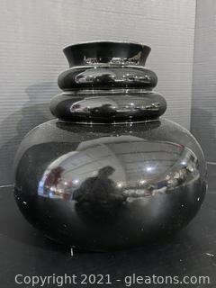 Large Black Glass Vase or Planter 