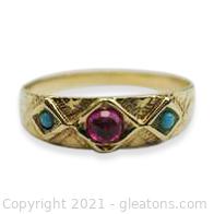 Nice Ruby and Turquoise Gold Ring 