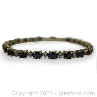 Beautiful Sapphire & Diamond Tennis Bracelet 10kt Yellow Gold 