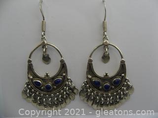 Unique Sterling Silver Lapis Lazuli Dangle Earrings 