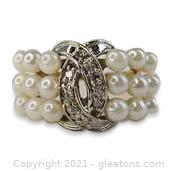 Vintage Pearl and Diamond Ring Two-Tone 14kt Gold 