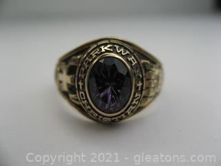 10kt Yellow Gold Class Ring with Synthetic Purple Spinel 