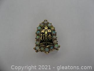 Psi Omega Fraternity Pin with Opals in 14kt Yellow Gold 