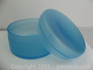 Frosted Blue Glass Trinket Box 