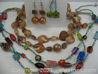 2 Sets Beaded Necklaces & Earrings