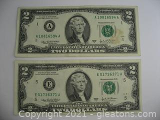 2 Two Dollar Bills 
