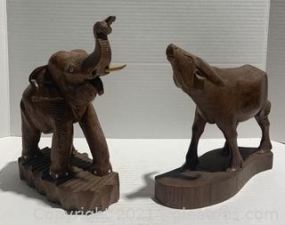 Two Hand Carved Wooden Animals 