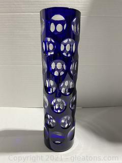 Cobalt Blue Cut to Clear Elegant Italian Glass Vase