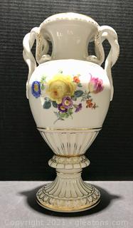 Floral Snake Handle Urn Vase ( X Backstamp) by Meissen 