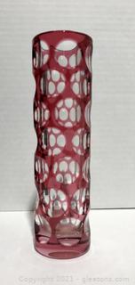 Cranberry Cut to Clear Optic Illusion Vase by Nachtmann