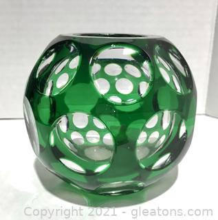 Emerald Green Cut to Clear Optic Illusion Vase by Nachtmann