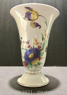 Floral Trumpet Vase with Gold Trim by Hutschenreuther