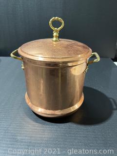 Tagus Copper Ice Bucket W/Lid & Brass Detailing 