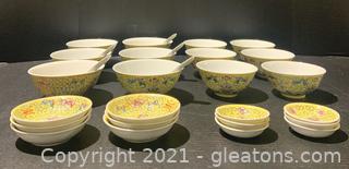Vintage Famille Jaune Yellow Floral Porcelain Bowl Collection (29pc) 
