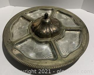 Silverplate Lazy Susan with Five Glass Divided Sections 