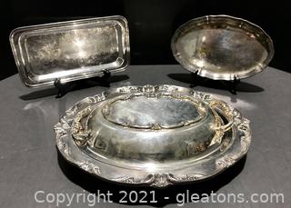 Silverplate Bowl and Trays Lot (3pc) 
