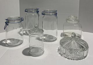 Seven Glass Storage Containers Including Vintage Anchor Hocking 