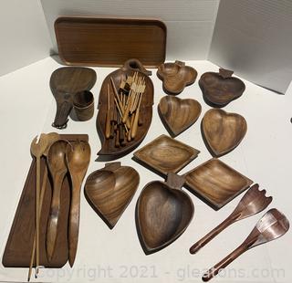 Teak Platters Dishes and Utensils 