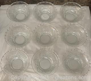 Nine Vintage Pressed Glass Bowls