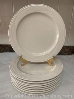 Nine Off White Syracuse China Dinner Plates