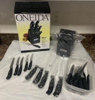 Oneida Triple Rivet Knife Set with Block and Other Knives