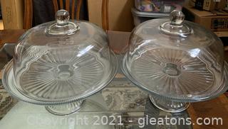 Two Pressed Glass Cake Platters/Punch Bowls
