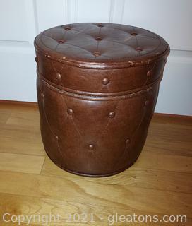 Small Brown Storage Ottoman with Contents 