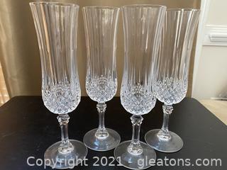 Set of 4 Cristal D’Arques Longchamp Crystal Champagne Glasses 
