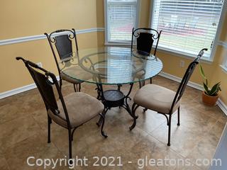 Charming Glass & Metal Round Breakfast Table W/(4) Chairs 