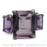 Classic 3 Stone Amethyst Ring 10kt White Gold 