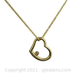Pretty Open Heart Diamond Necklace 14kt Yellow Gold 