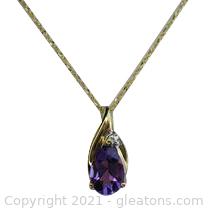 Gorgeous Amethyst & Diamond Necklace 10kt Yellow Gold 