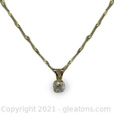 Pretty Diamond Solitaire Necklace 14kt Yellow Gold 