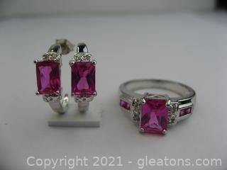 Pink Topaz and Diamond Ring & Earrings Set in Sterling Silver 