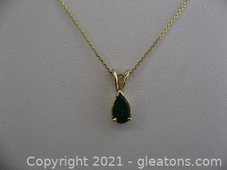 Classic Solitaire Emerald Necklace 14kt Yellow Gold 