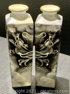 Noritake Dragon Nippon Toki Kaisha Japan Porcelain Vases 