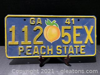 1941 Georgia Peach State Metal License Plate 