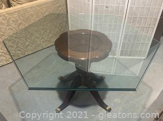 Lexington Furniture Co. Carved Mahogany Dining Table with Hexagon Beveled Glass Top 